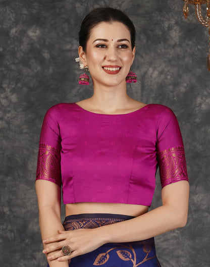 Blue And Pink Banarasi Silk Woven Saree With Tassels