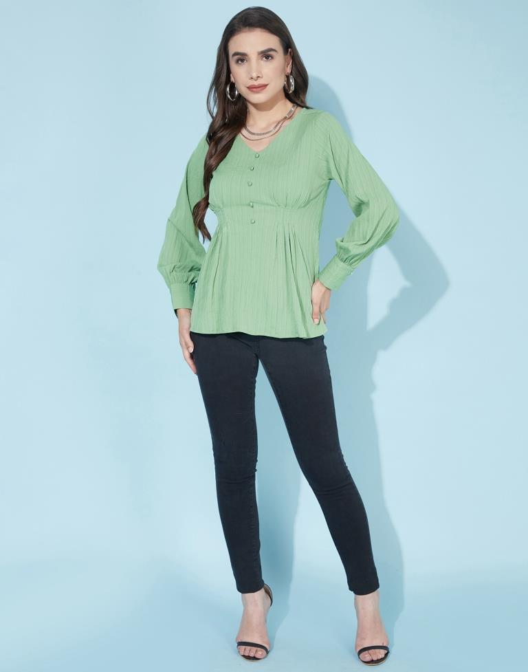 Olive Green bishop sleeves Top | Sudathi