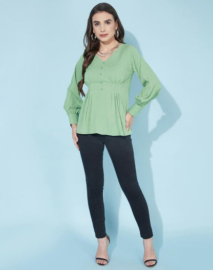 Olive Green bishop sleeves Top | Sudathi