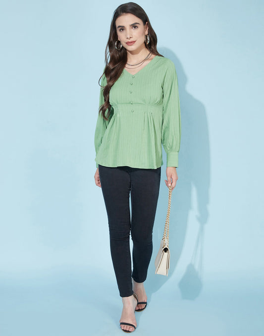 Olive Green bishop sleeves Top | Sudathi