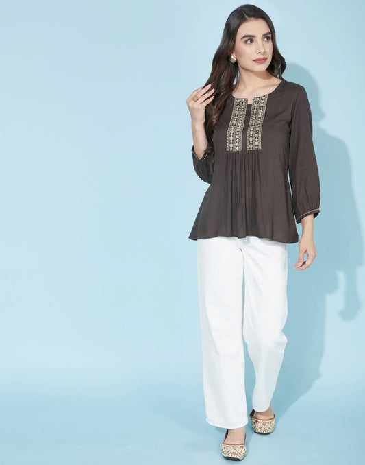 Grey Gathered Top | Leemboodi