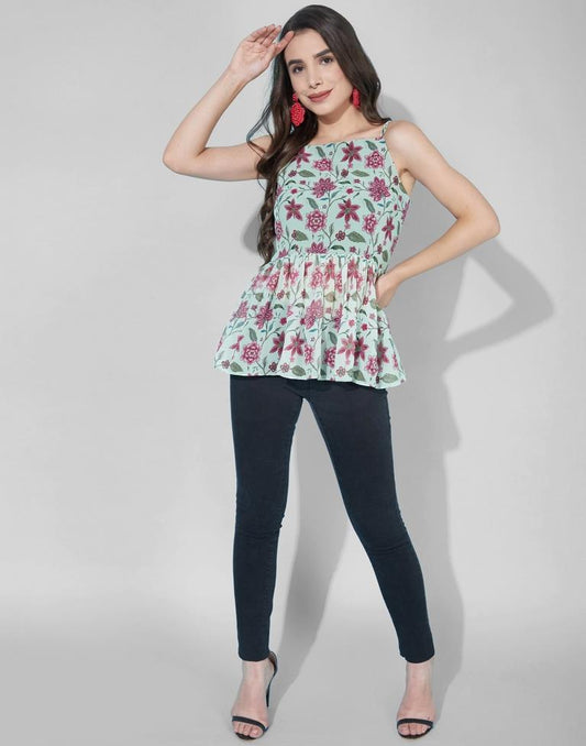 Sea Green Gathered Top | Leemboodi