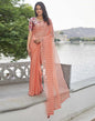 Peach Checkered Chiffon Woven Saree