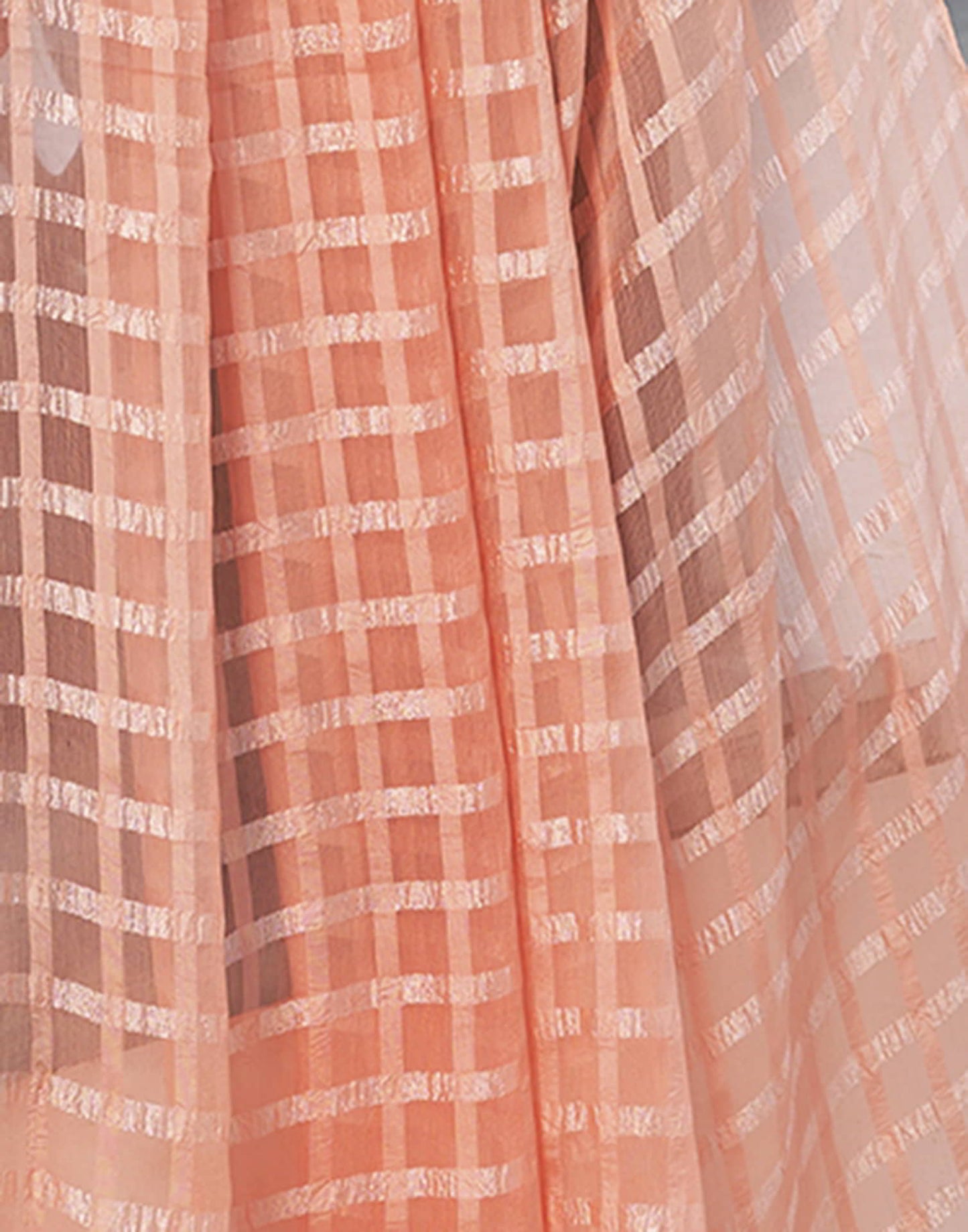 Peach Checkered Chiffon Woven Saree