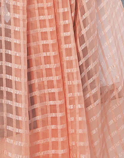 Peach Checkered Chiffon Woven Saree