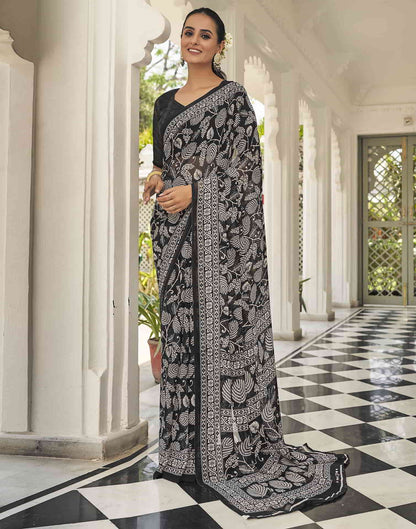 Black Printed Georgette Saree