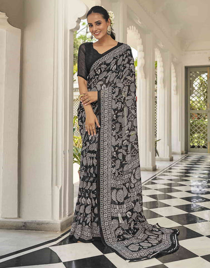 Black Printed Georgette Saree