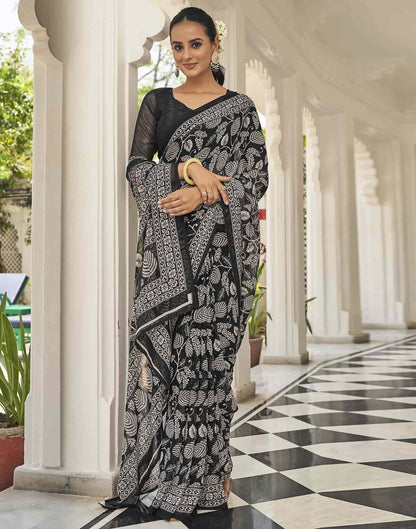 Black Printed Georgette Saree