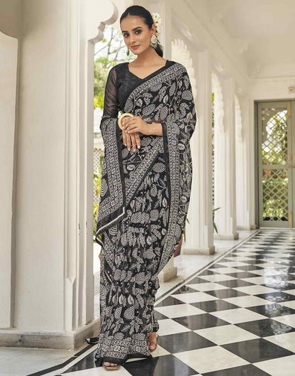 Black Printed Georgette Saree