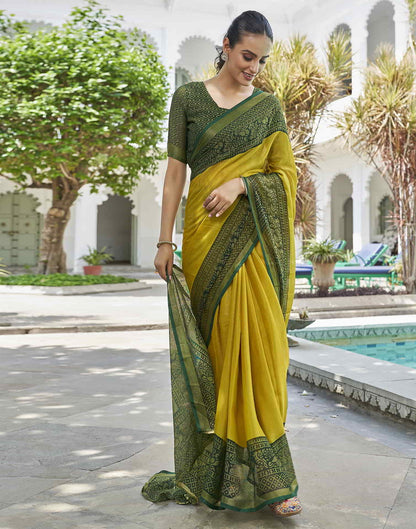 Yellow Printed Brasso Woven Saree