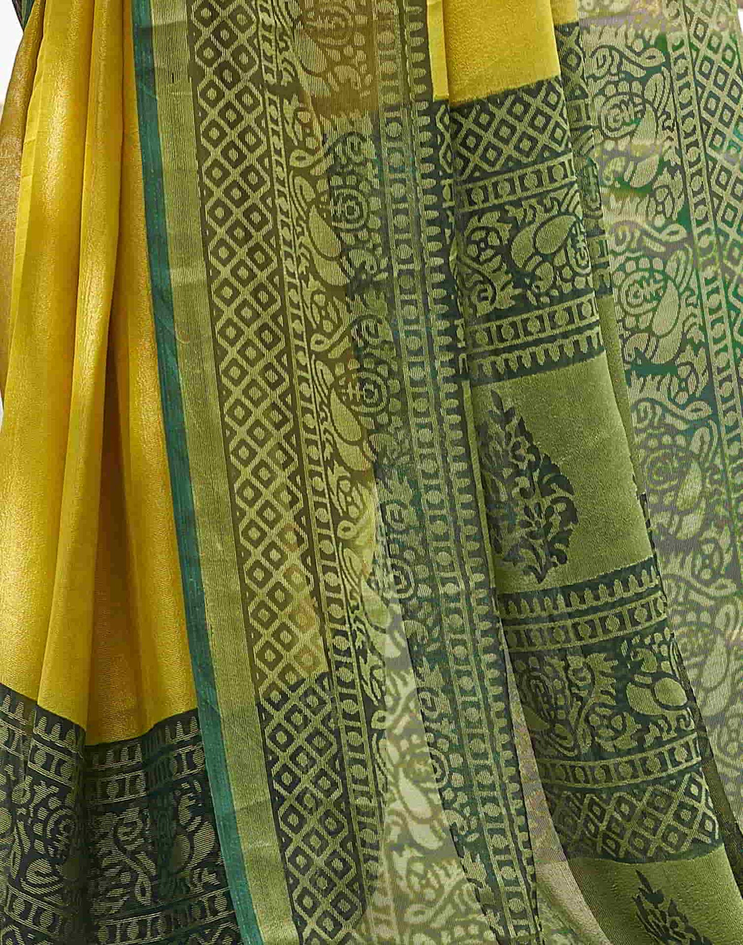 Yellow Printed Brasso Woven Saree