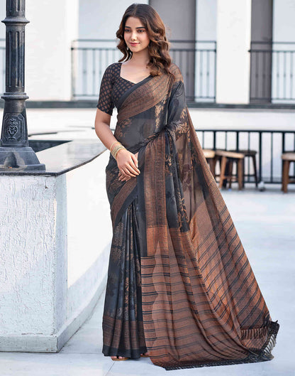 Steel Grey Georgette Printed Saree