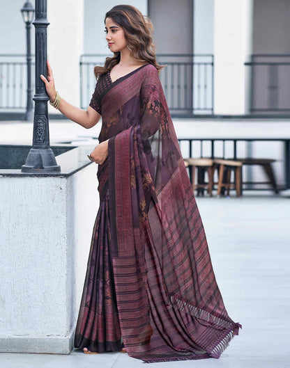 Wine Georgette Printed Saree