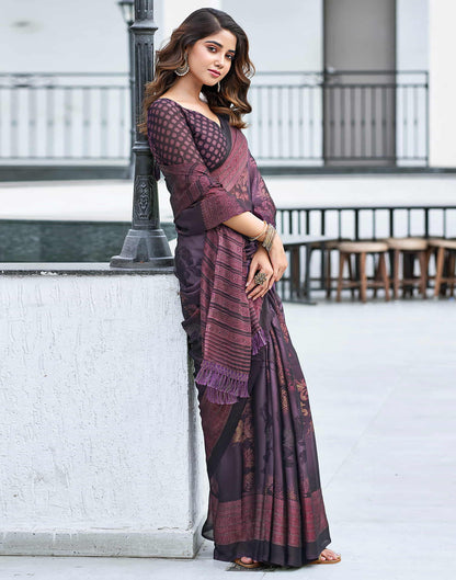 Wine Georgette Printed Saree