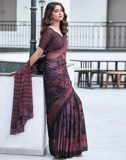 Wine Georgette Printed Saree