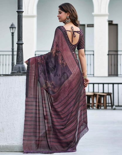 Wine Georgette Printed Saree