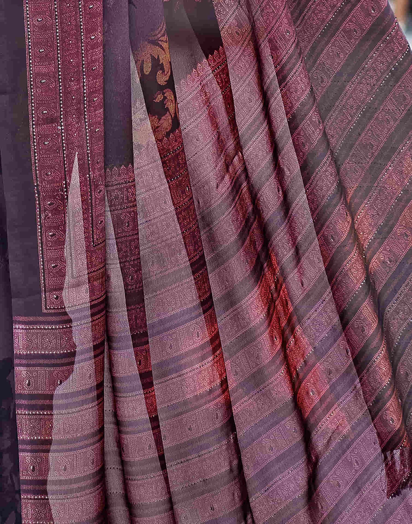 Wine Georgette Printed Saree