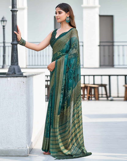Rama Green Georgette Printed Saree