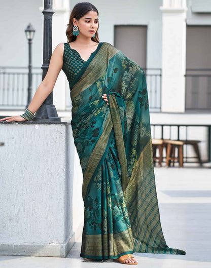 Rama Green Georgette Printed Saree