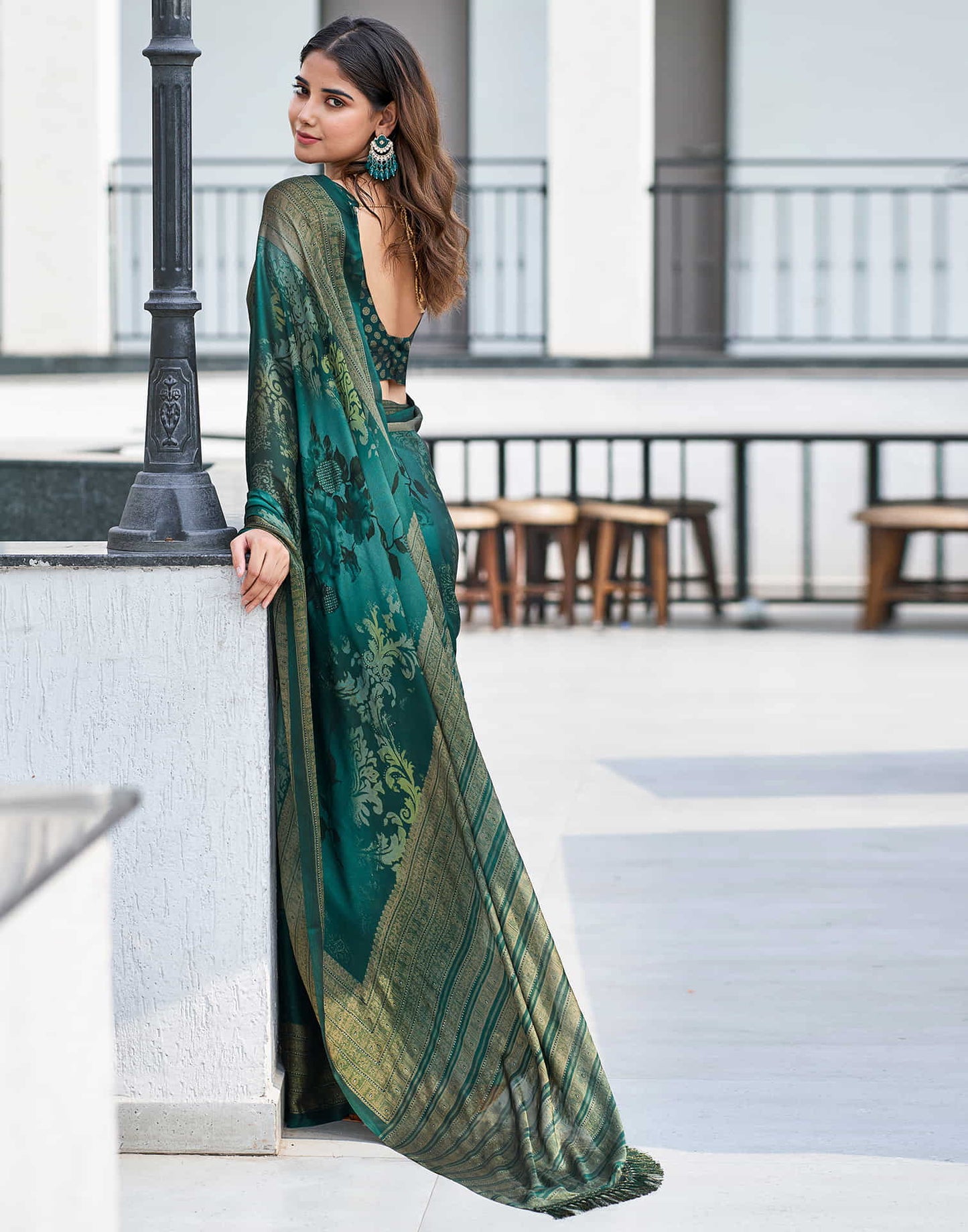 Rama Green Georgette Printed Saree