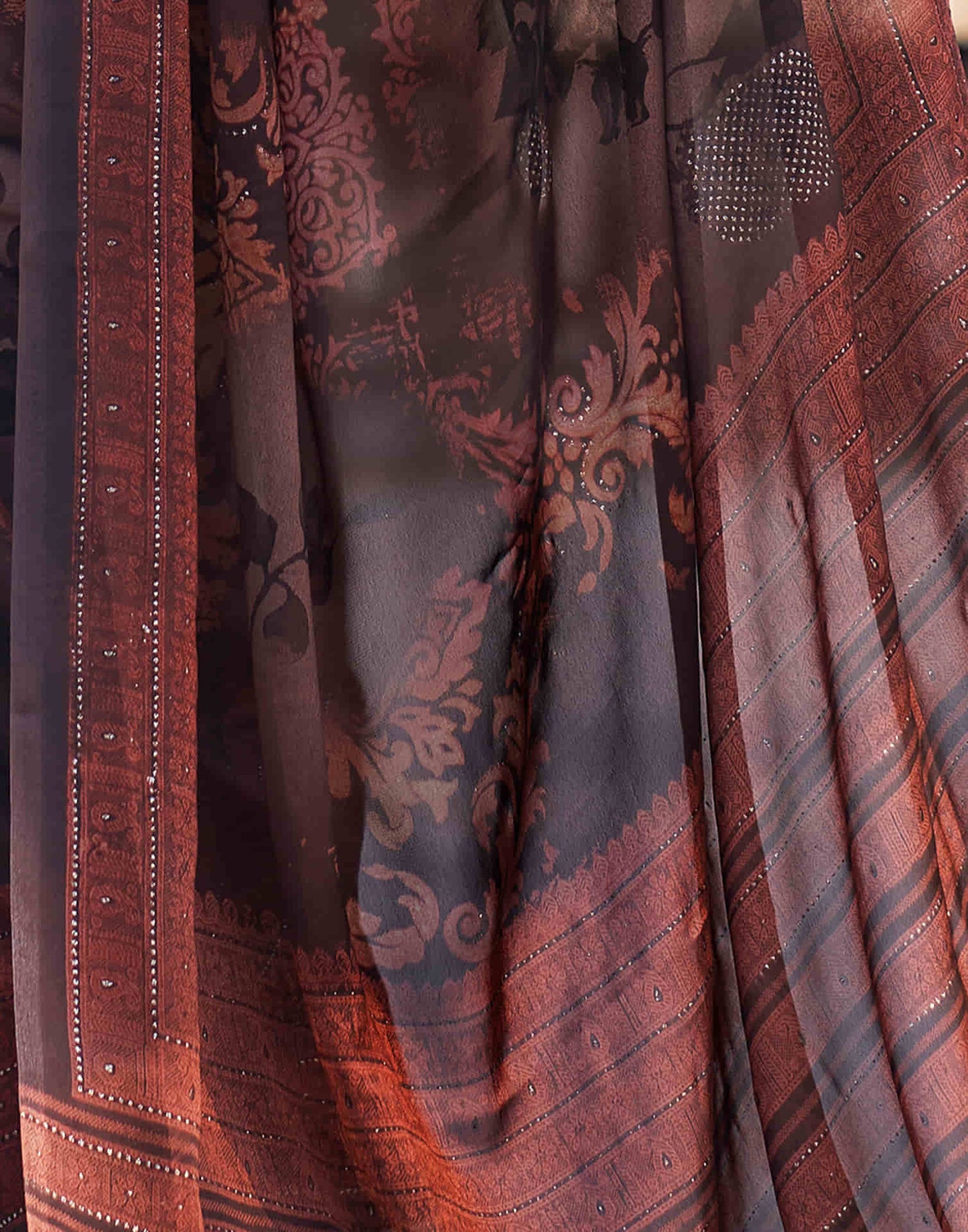 Brown Georgette Printed Saree