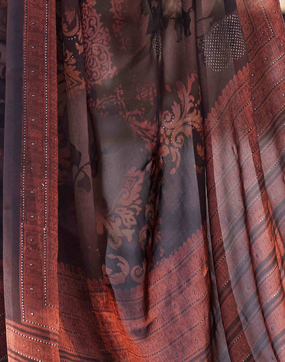Brown Georgette Printed Saree