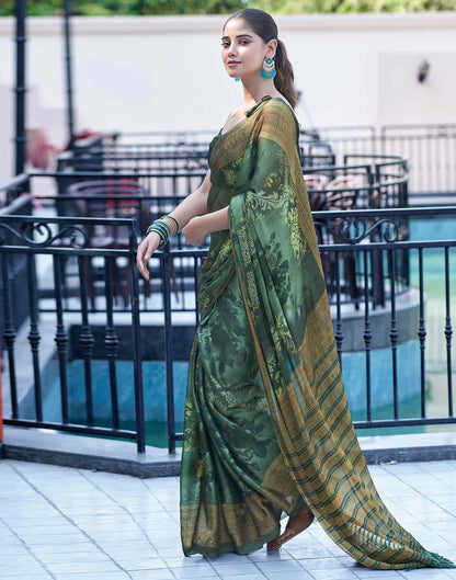 Dark Green Georgette Printed Saree