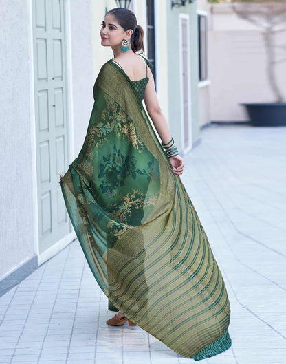 Dark Green Georgette Printed Saree