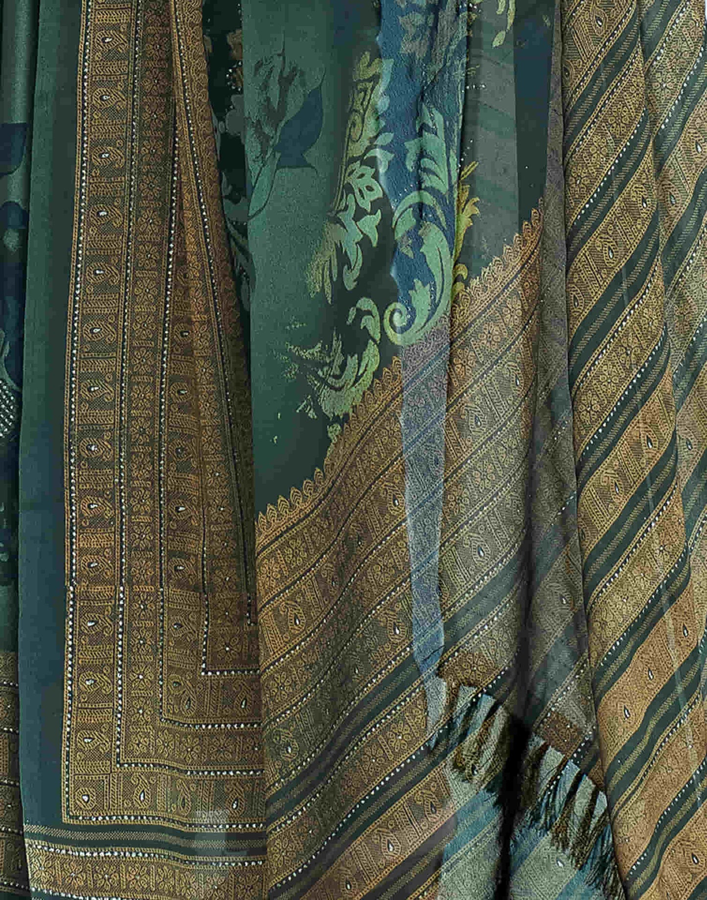 Dark Green Georgette Printed Saree