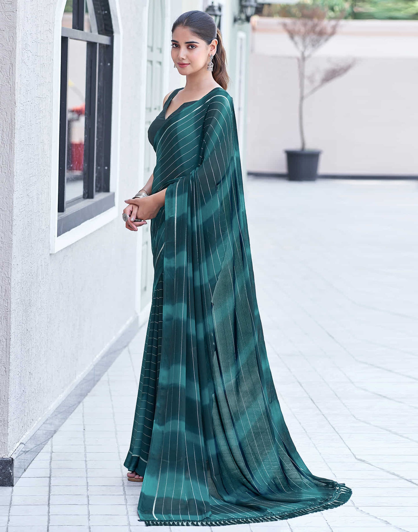 Sea Blue Georgette Printed Leheriya Saree