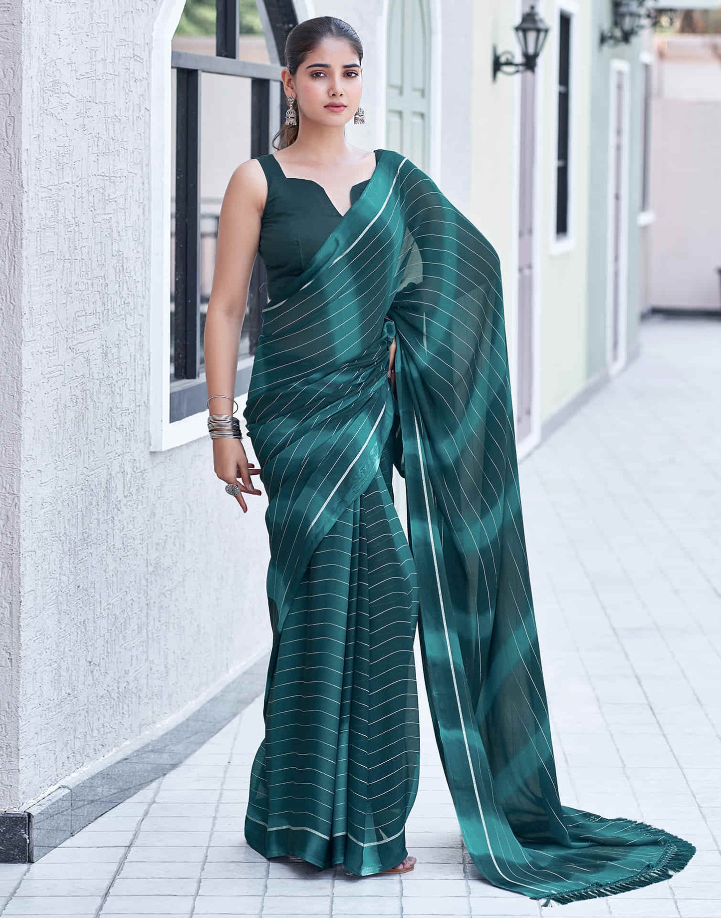 Sea Blue Georgette Printed Leheriya Saree