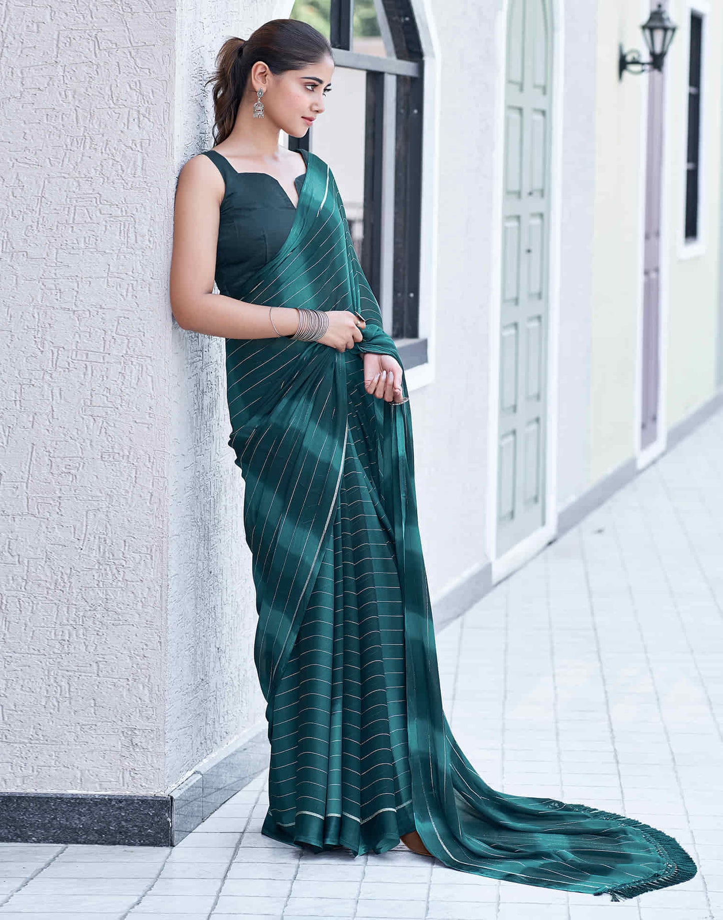 Sea Blue Georgette Printed Leheriya Saree