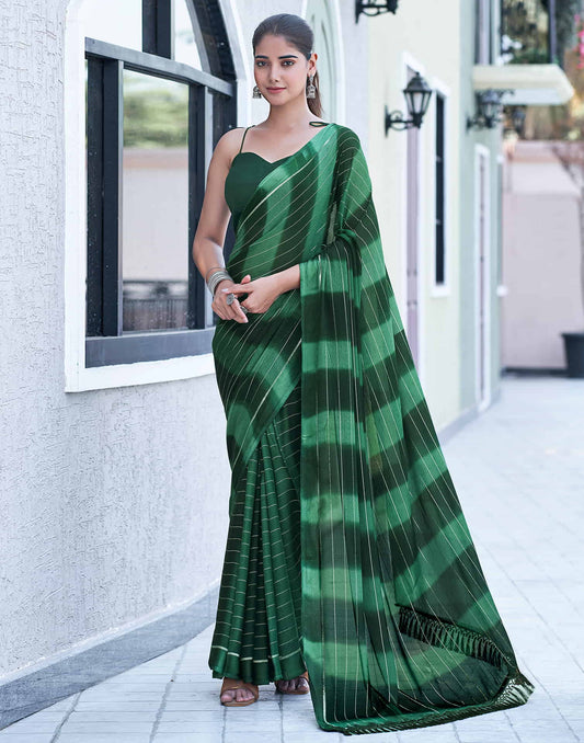 Dark Green Georgette Printed Leheriya Saree