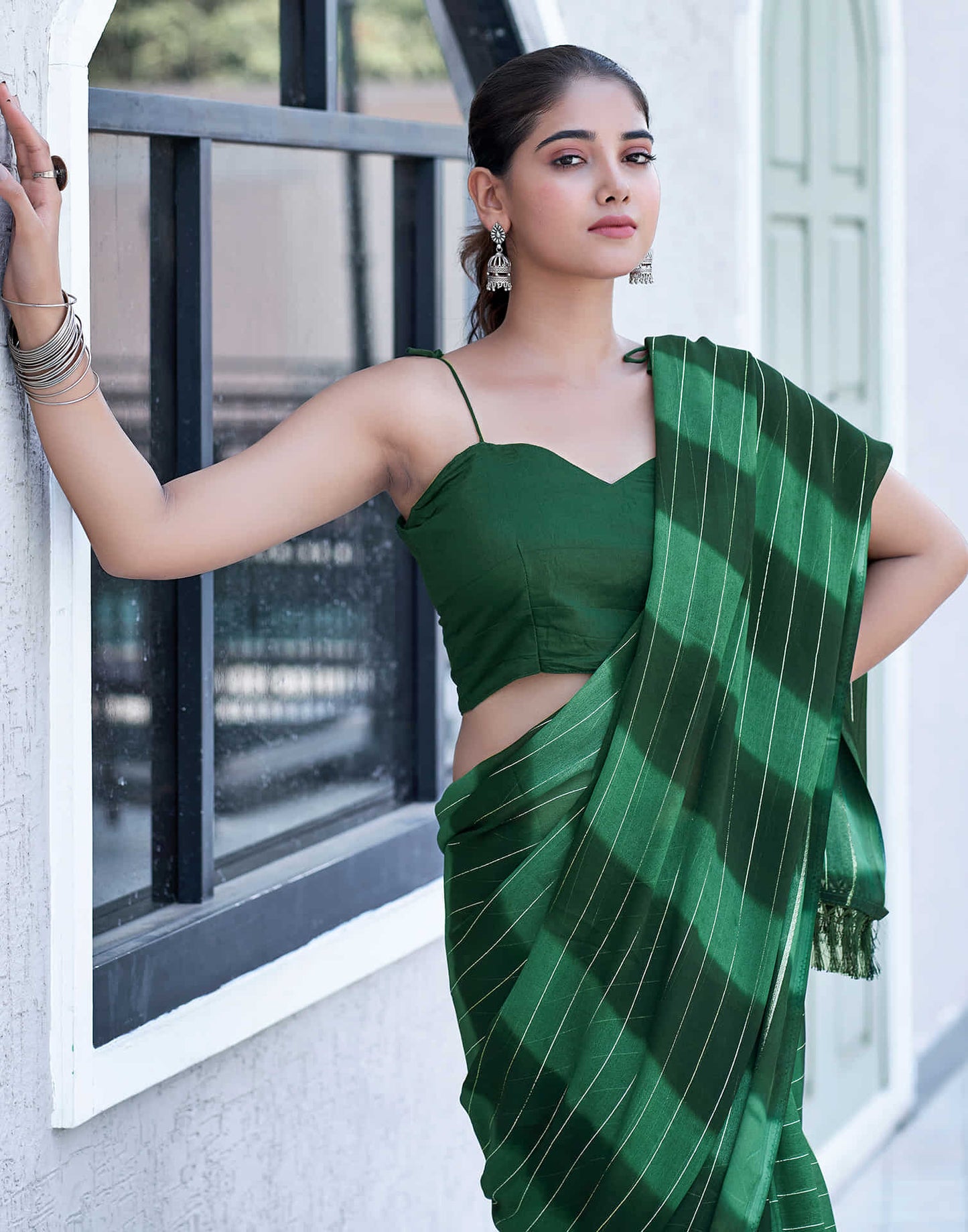 Dark Green Georgette Printed Leheriya Saree