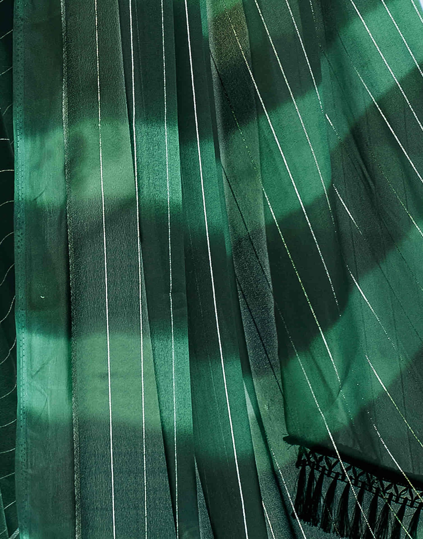 Dark Green Georgette Printed Leheriya Saree