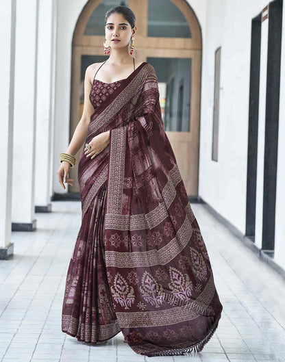 Maroon Georgette Printed Saree