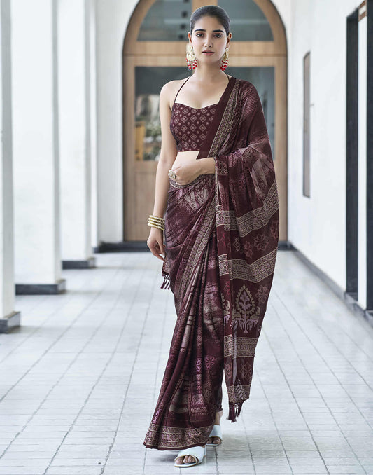 Maroon Georgette Printed Saree