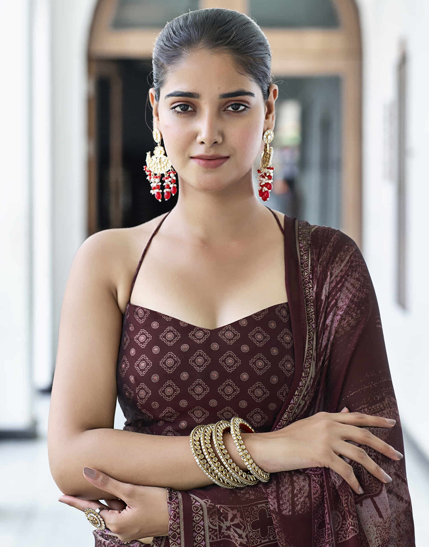 Maroon Georgette Printed Saree