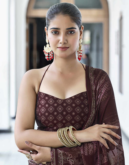 Maroon Georgette Printed Saree