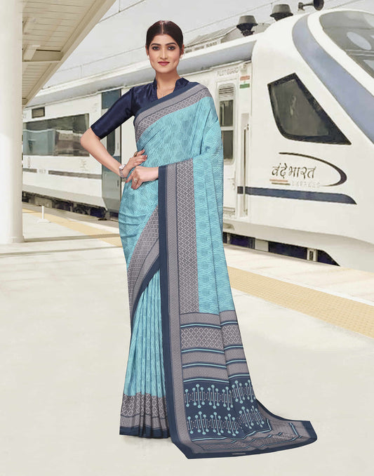 Sky Blue Polyester Printed Saree