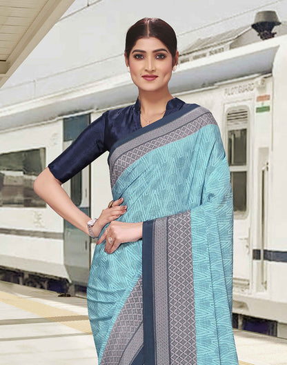 Sky Blue Polyester Printed Saree
