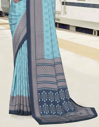 Sky Blue Polyester Printed Saree