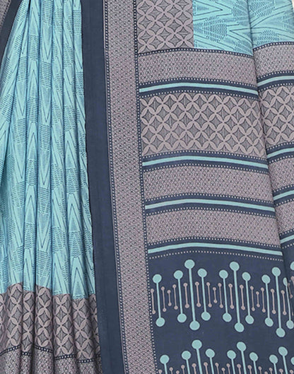 Sky Blue Polyester Printed Saree