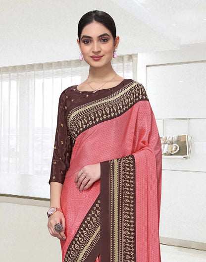 Rose Pink Polyester Printed Saree