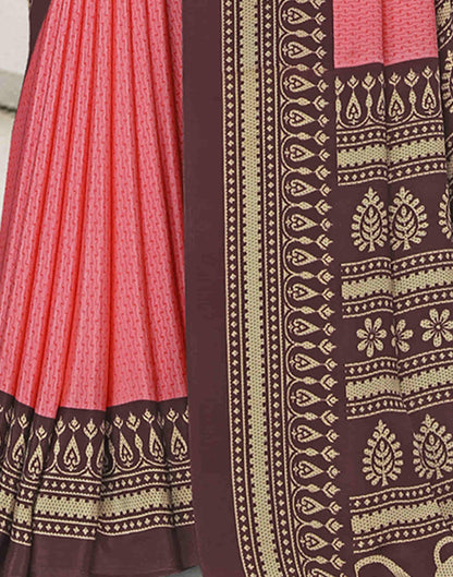 Rose Pink Polyester Printed Saree