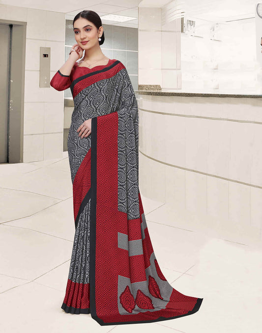 Grey Polyester Printed Saree