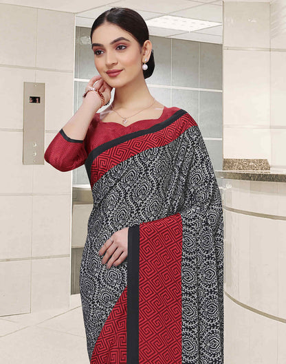 Grey Polyester Printed Saree