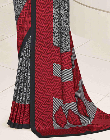 Grey Polyester Printed Saree