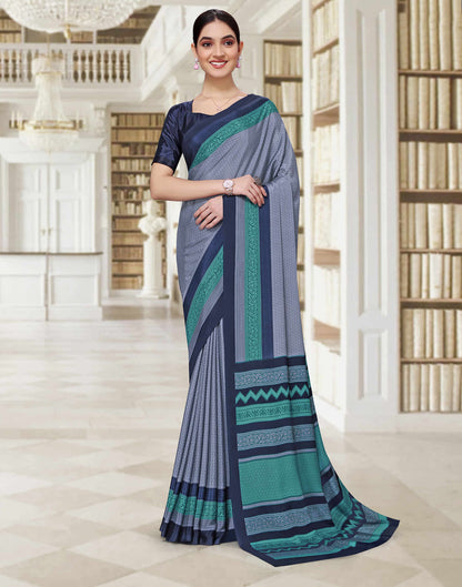 Dusty Blue Polyester Printed Saree