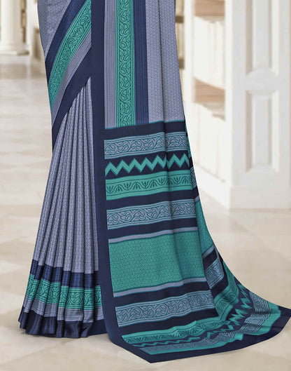 Dusty Blue Polyester Printed Saree